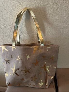 Women's Beige Canvas Tote with Gold Star Accents NWT